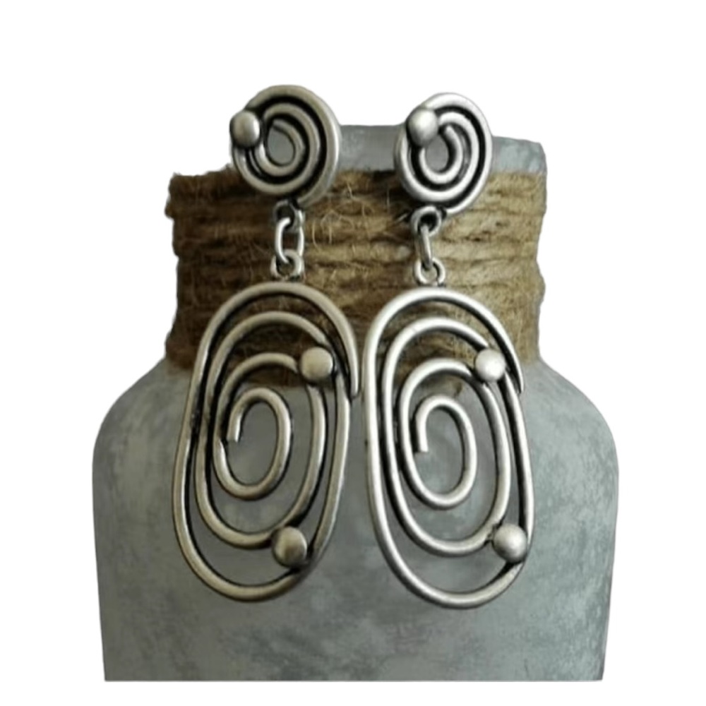 Silver Geometric Swirl Drop Earrings